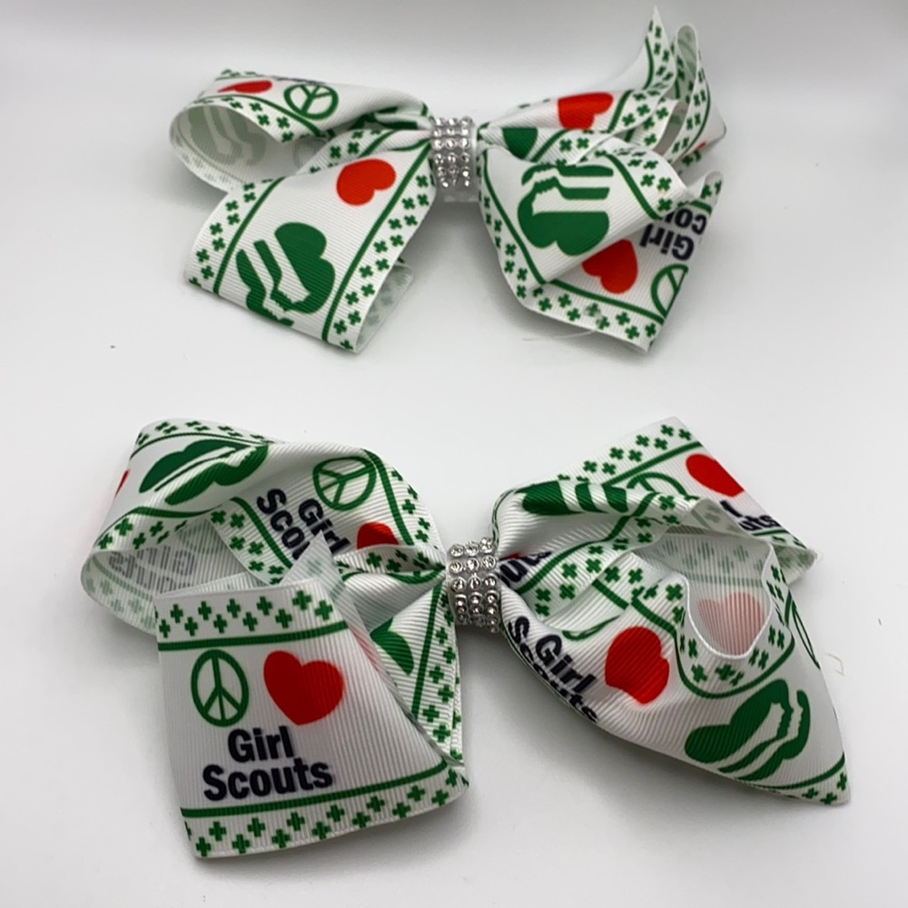 Girl Scout Hair Bows with alligator clip and Rhinestone accents